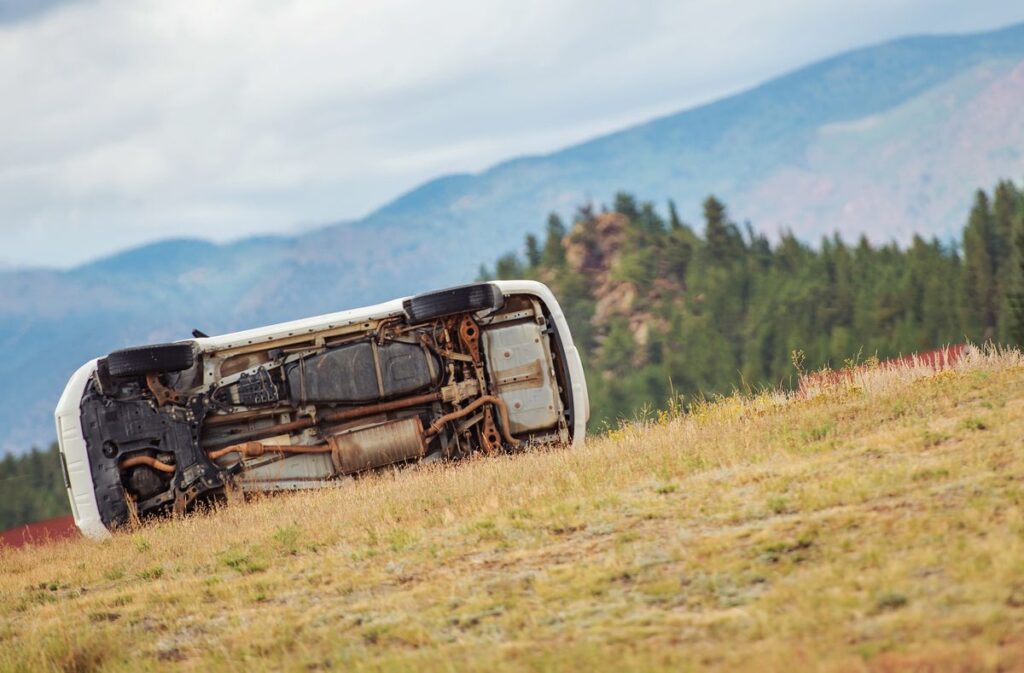 Car flipped on side after rollover accident