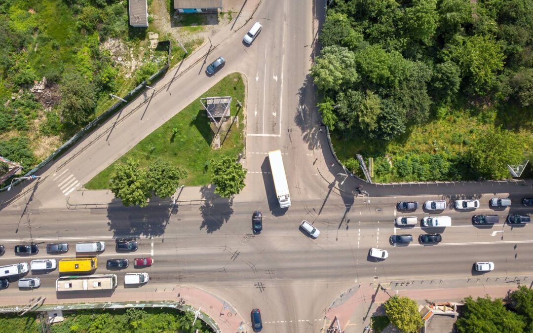 Aerial view of multiple vehicles