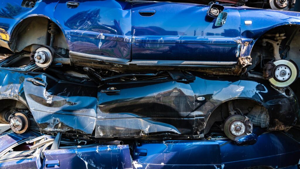 Group of crushed cars