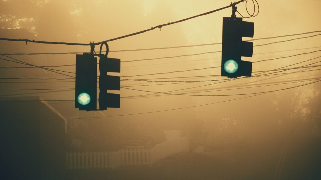 Dusk traffic lights green signal