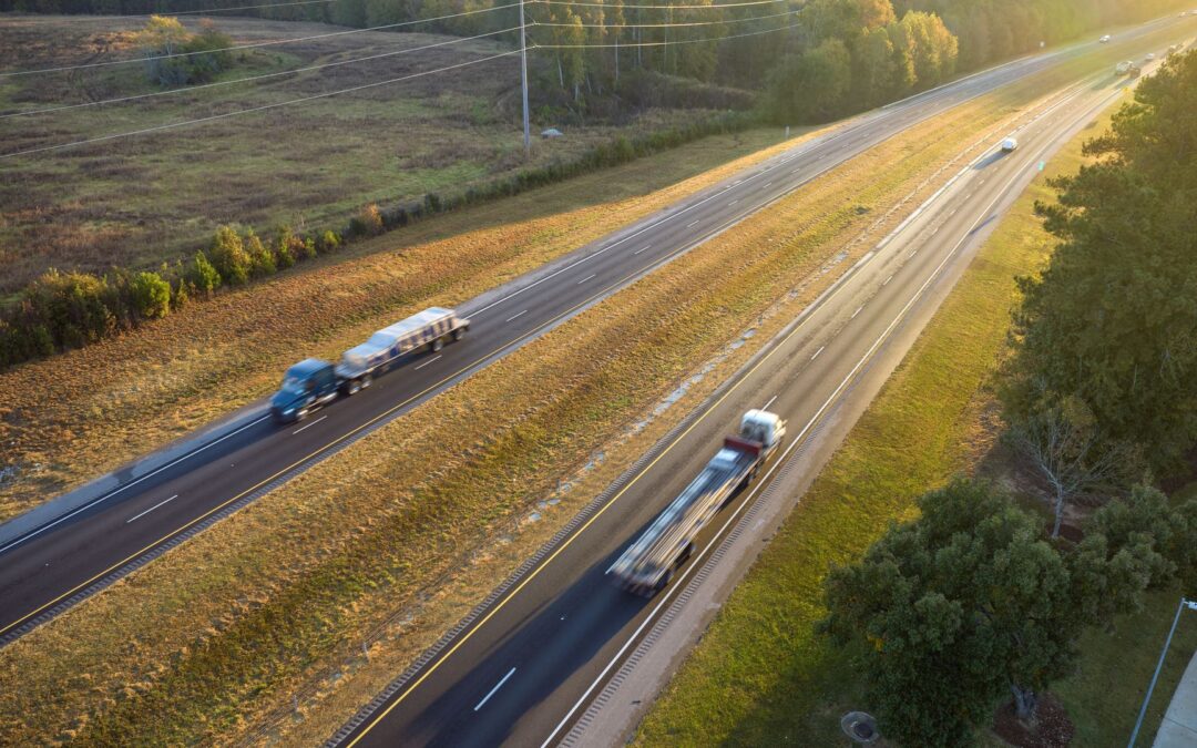 Top view highway with traffic