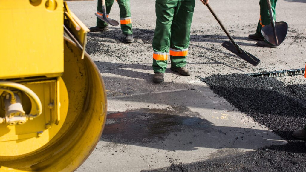 Workers working on Georgia road construction 